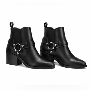 Gillio Black Harness Ankle Boots Block Heel Moto Style Size 7.5